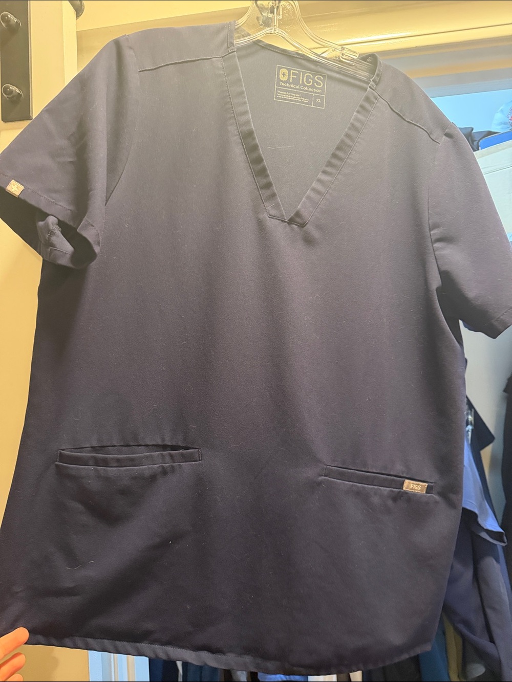 Figs Navy V-Neck Scrub Top with Front Pockets